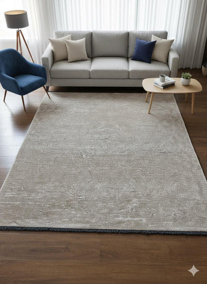 Cream Textured Geometric Carpet with Tassels, Minimalist Scandi Home Decor, Neutral Living Room Rug.