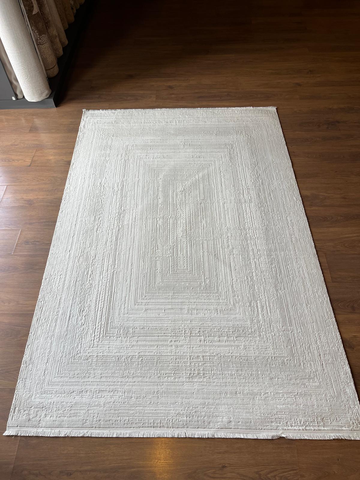 Modern White Texture Rug, 5x7 Cream Contemporary Area Carpet (160x230cm)