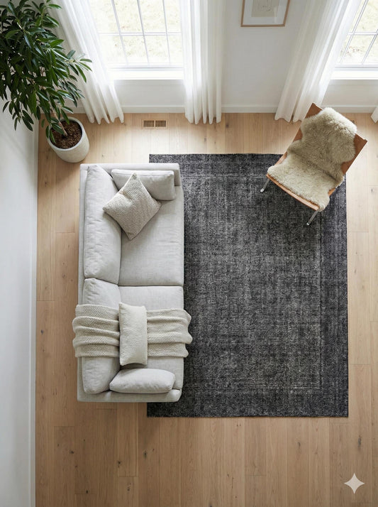 Gray Textured Geometric Carpet , Minimalist Scandi Home Decor, Neutral Living Room Rug. 5x7 ft
