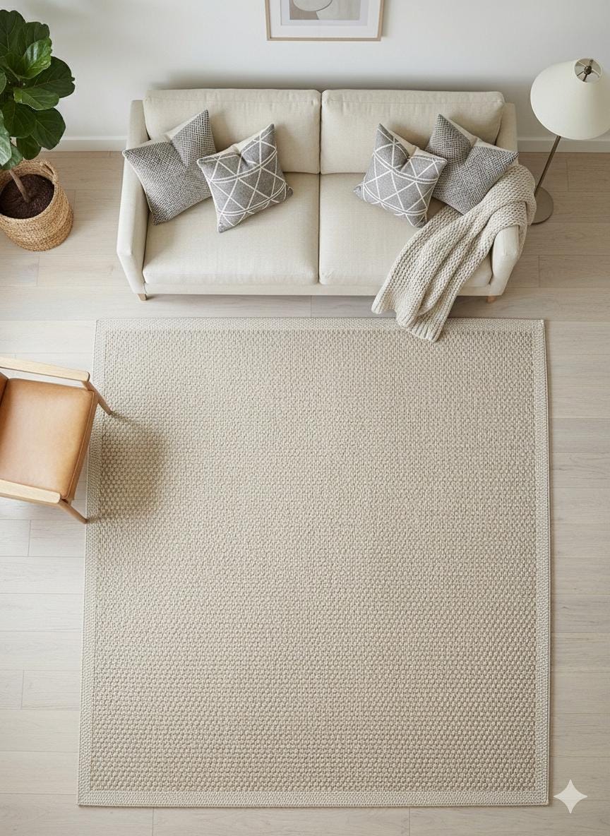 Modern Beige Jute Rug: Flatweave Outdoor/indoor carpet
