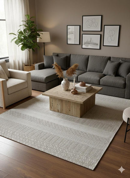 Modern Gray textured wool Rug: Flatweave Indoor carpet