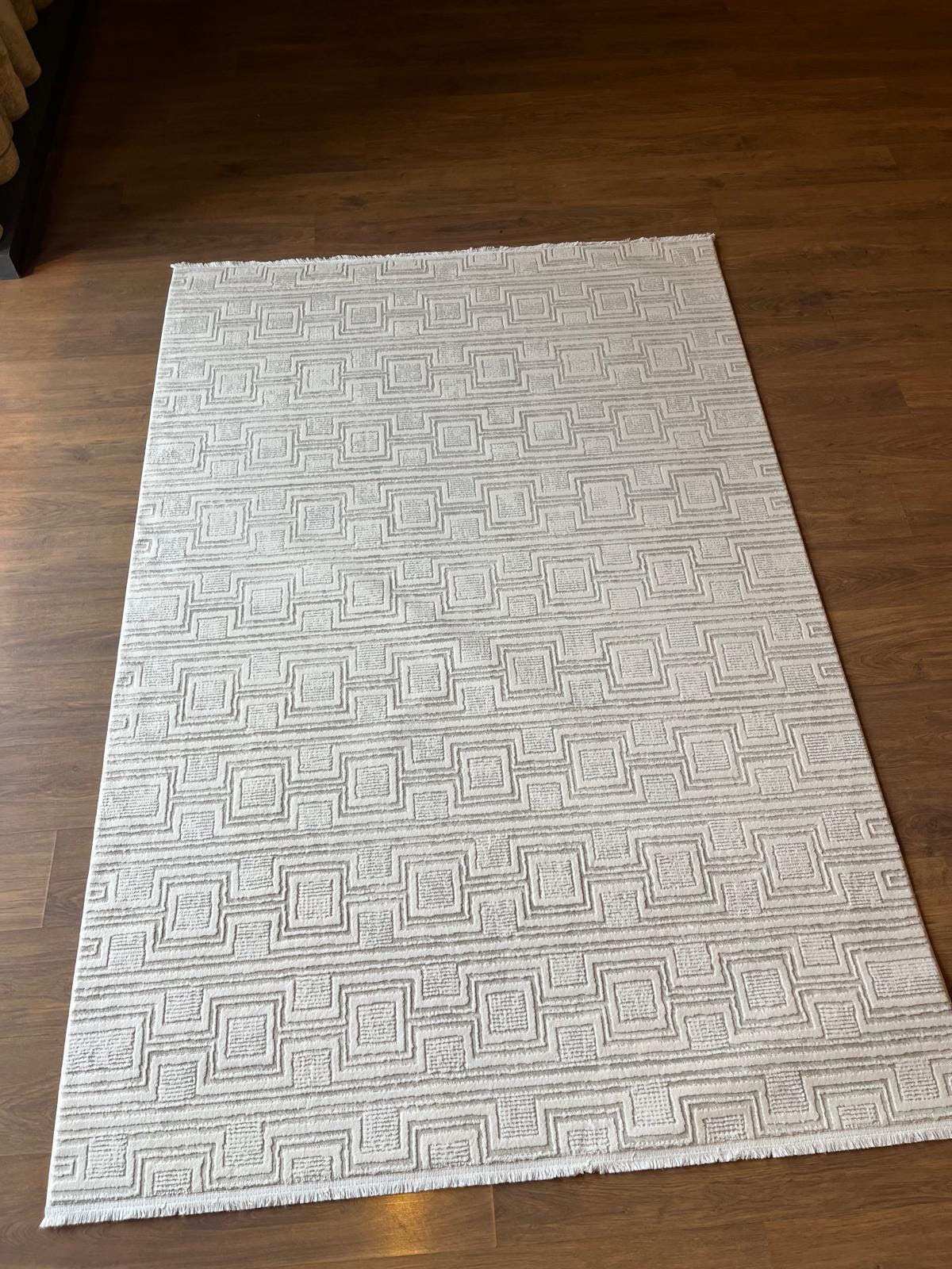 Modern Checkerboard Texture Rug, 5x7 Cream Contemporary Area Carpet (160x230cm)