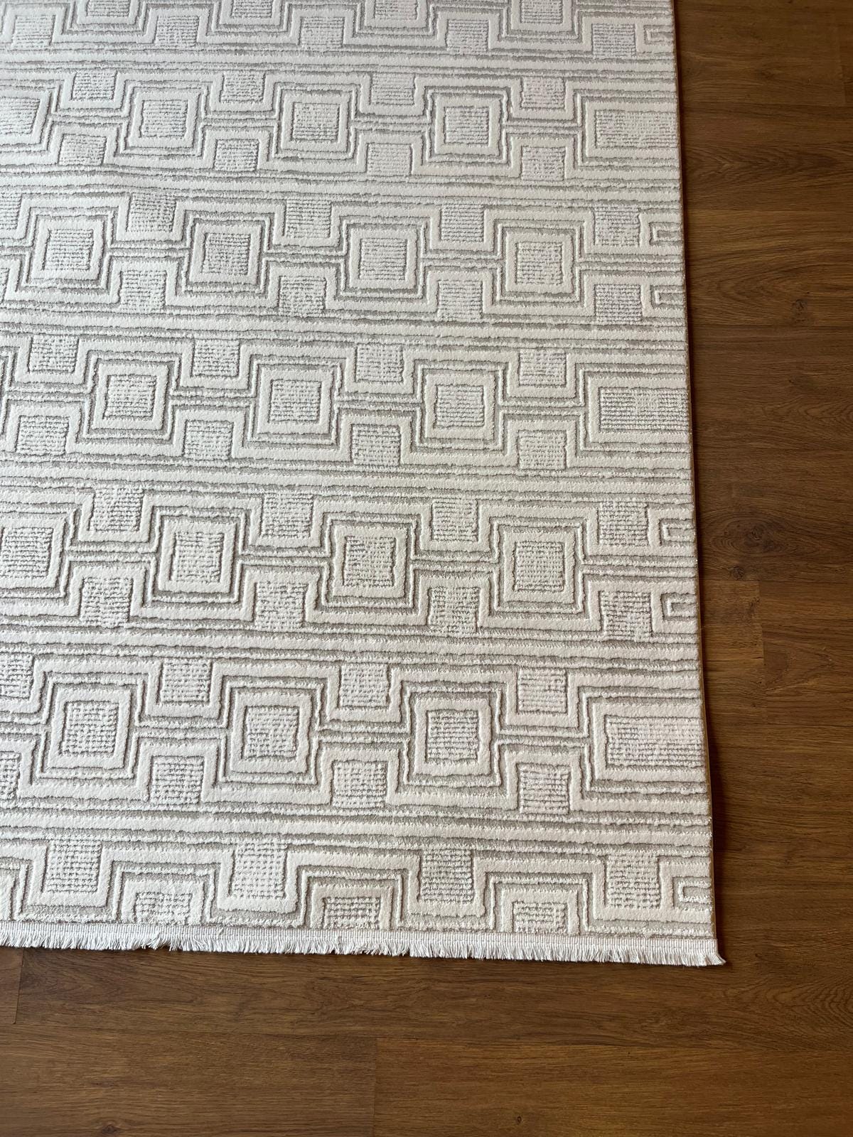 Modern Checkerboard Texture Rug, 5x7 Cream Contemporary Area Carpet (160x230cm)