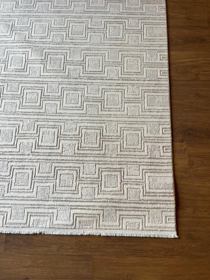 Modern Checkerboard Texture Rug, 5x7 Cream Contemporary Area Carpet (160x230cm)