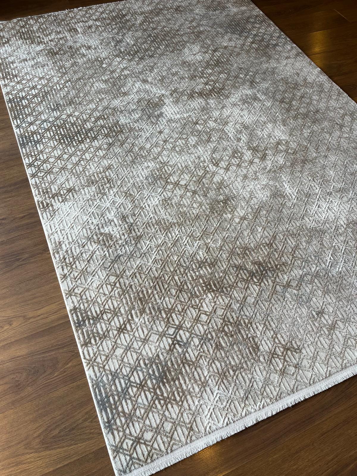 Contemporary Beige Abstract Area Rug: 160x230cm Soft Gray and Beige Fine Quality Carpet