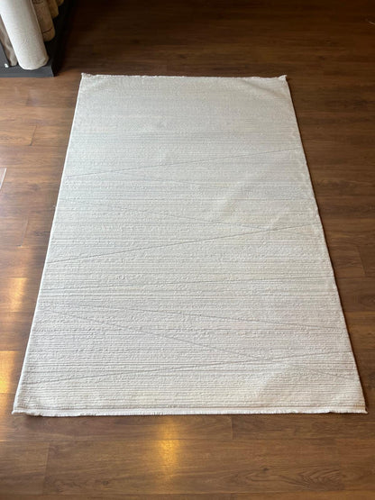 Modern White Texture Rug, 5x7 Cream Contemporary Area Carpet (160x230cm)