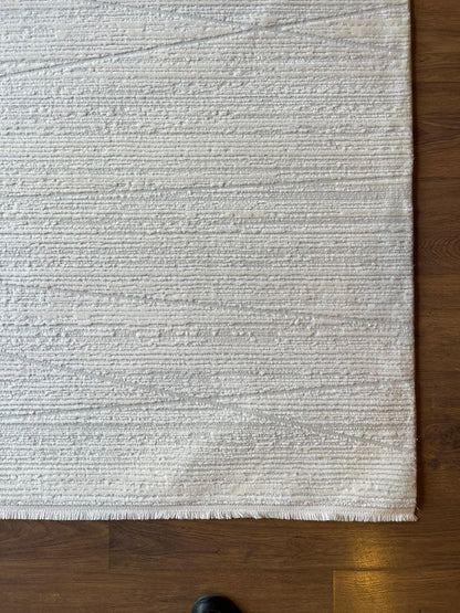 Modern White Texture Rug, 5x7 Cream Contemporary Area Carpet (160x230cm)