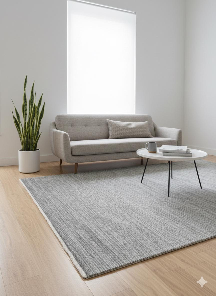Modern Gray Area Rug with Tassels: Washable, Anti-Allergic Carpet