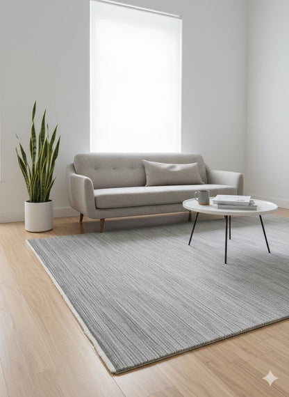 Modern Gray Area Rug with Tassels: Washable, Anti-Allergic Carpet