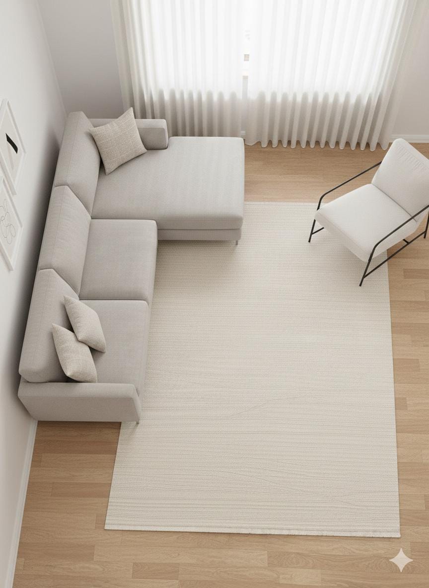 Modern White Texture Rug, 5x7 Cream Contemporary Area Carpet (160x230cm)