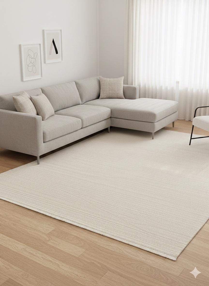 Modern White Texture Rug, 5x7 Cream Contemporary Area Carpet (160x230cm)