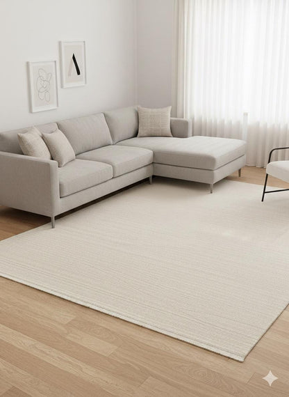 Modern White Texture Rug, 5x7 Cream Contemporary Area Carpet (160x230cm)