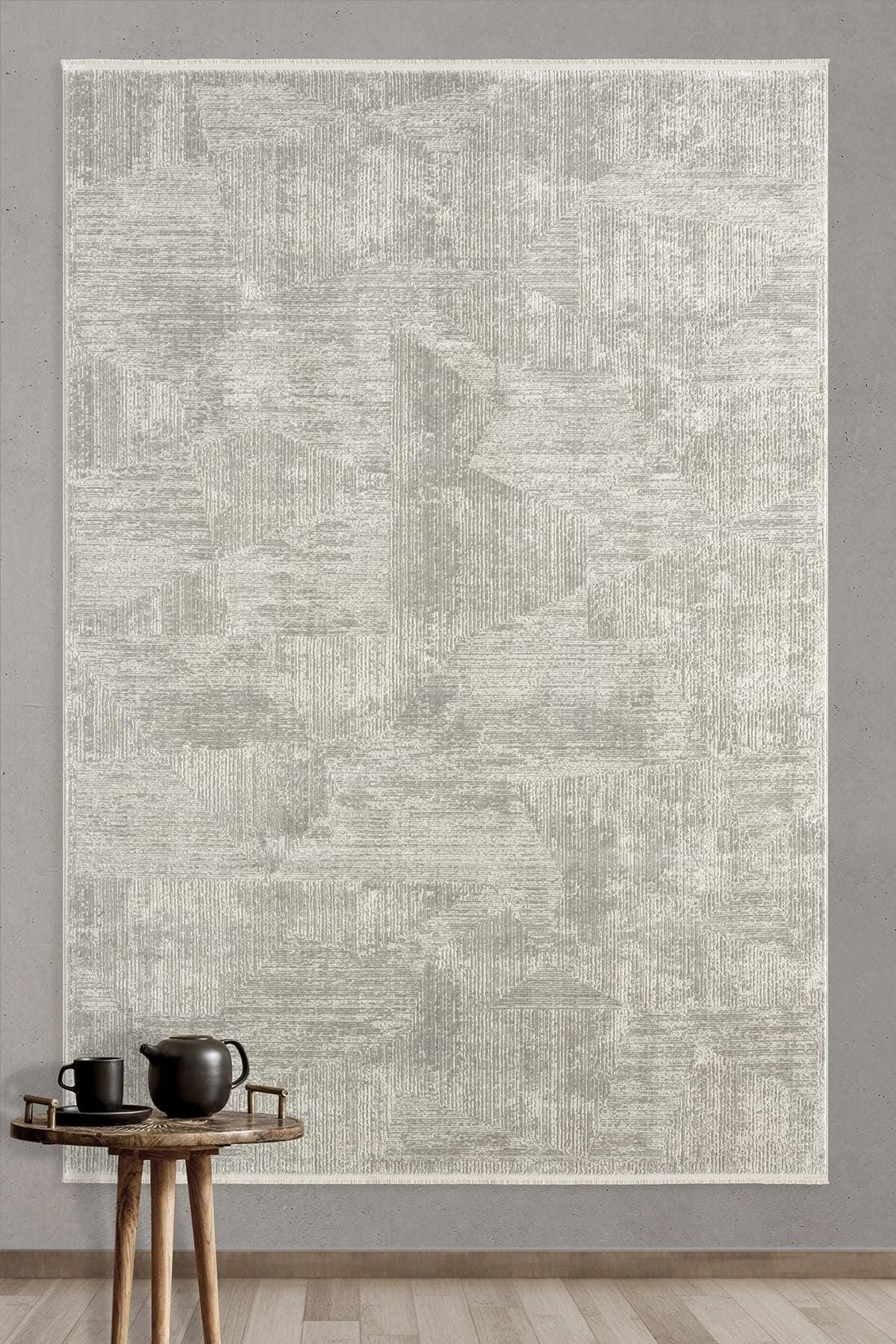 Modern Contemporary Area Rug, Grey Geometric 160x230cm Fine Quality Carpet for Living Room