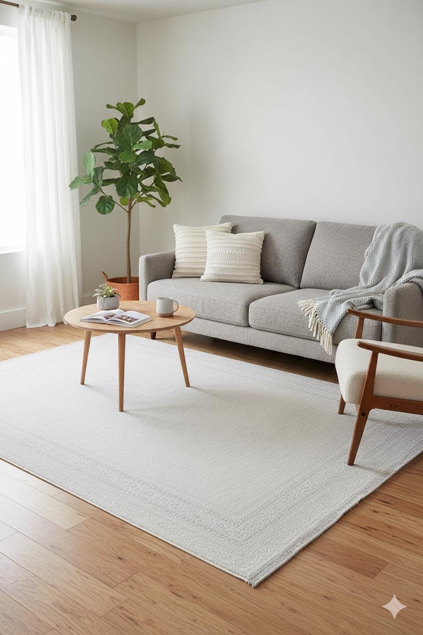 Modern White Texture Rug, 5x7 Cream Contemporary Area Carpet (160x230cm)