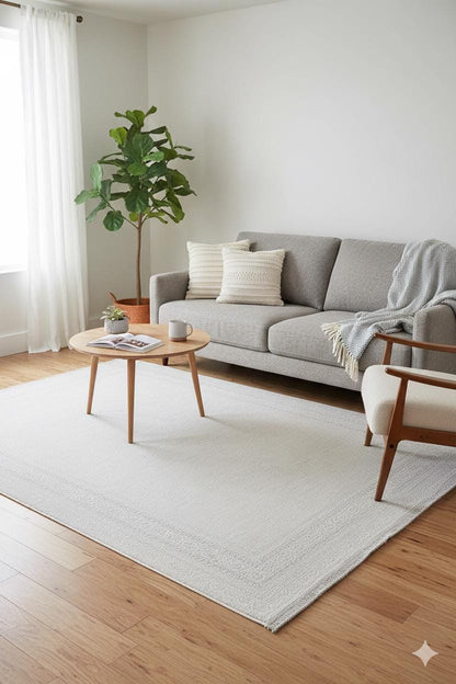 Modern White Texture Rug, 5x7 Cream Contemporary Area Carpet (160x230cm)