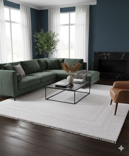 Modern White Texture Rug, 5x7 Cream Contemporary Area Carpet (160x230cm)