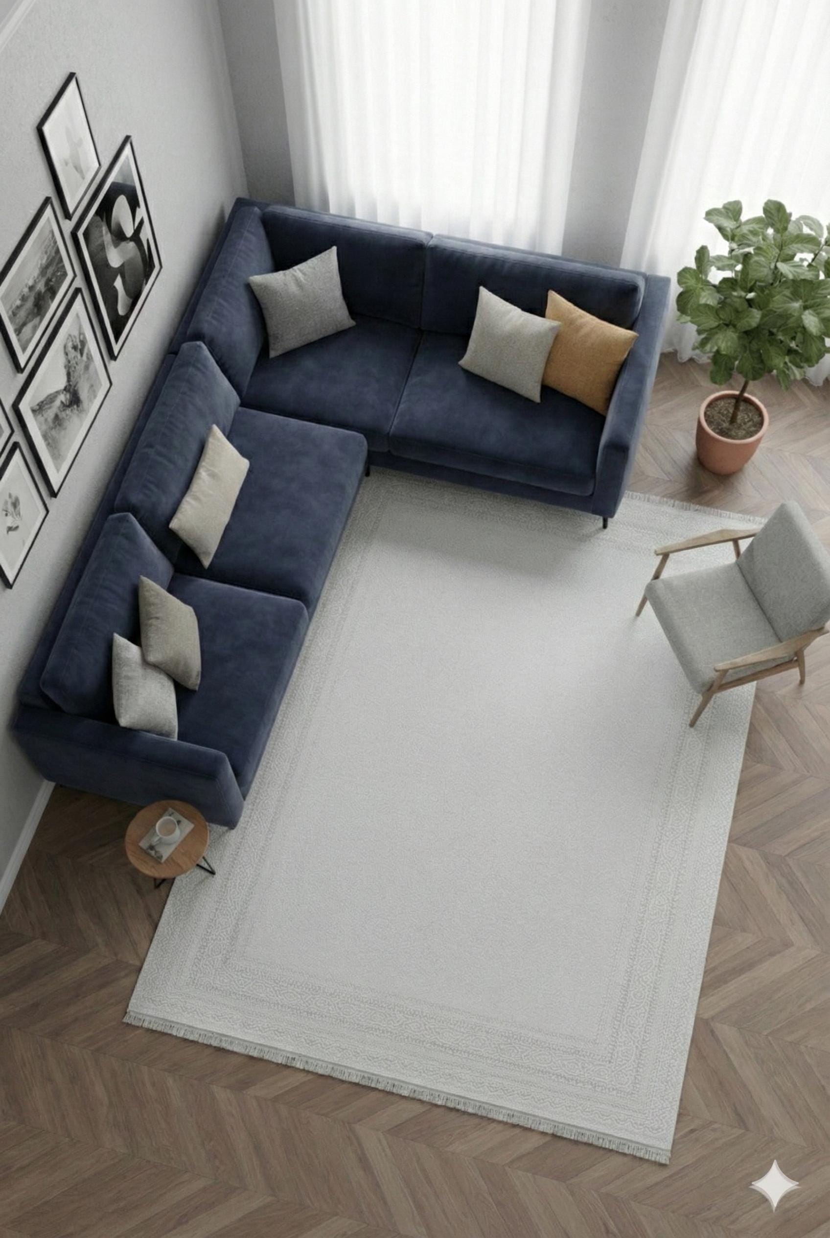 Modern White Texture Rug, 5x7 Cream Contemporary Area Carpet (160x230cm)