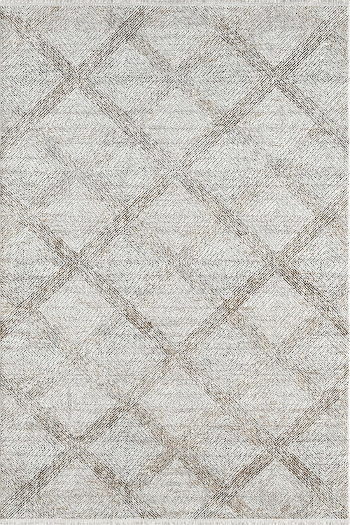 Cream Textured Geometric Carpet with Tassels, Minimalist Scandi Home Decor, Neutral Living Room Rug.