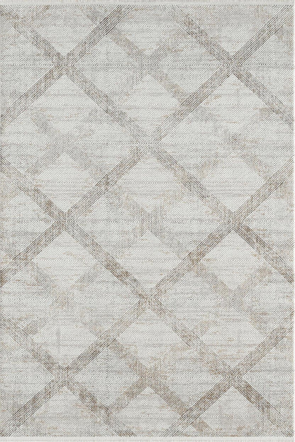 Cream Textured Geometric Carpet with Tassels, Minimalist Scandi Home Decor, Neutral Living Room Rug.