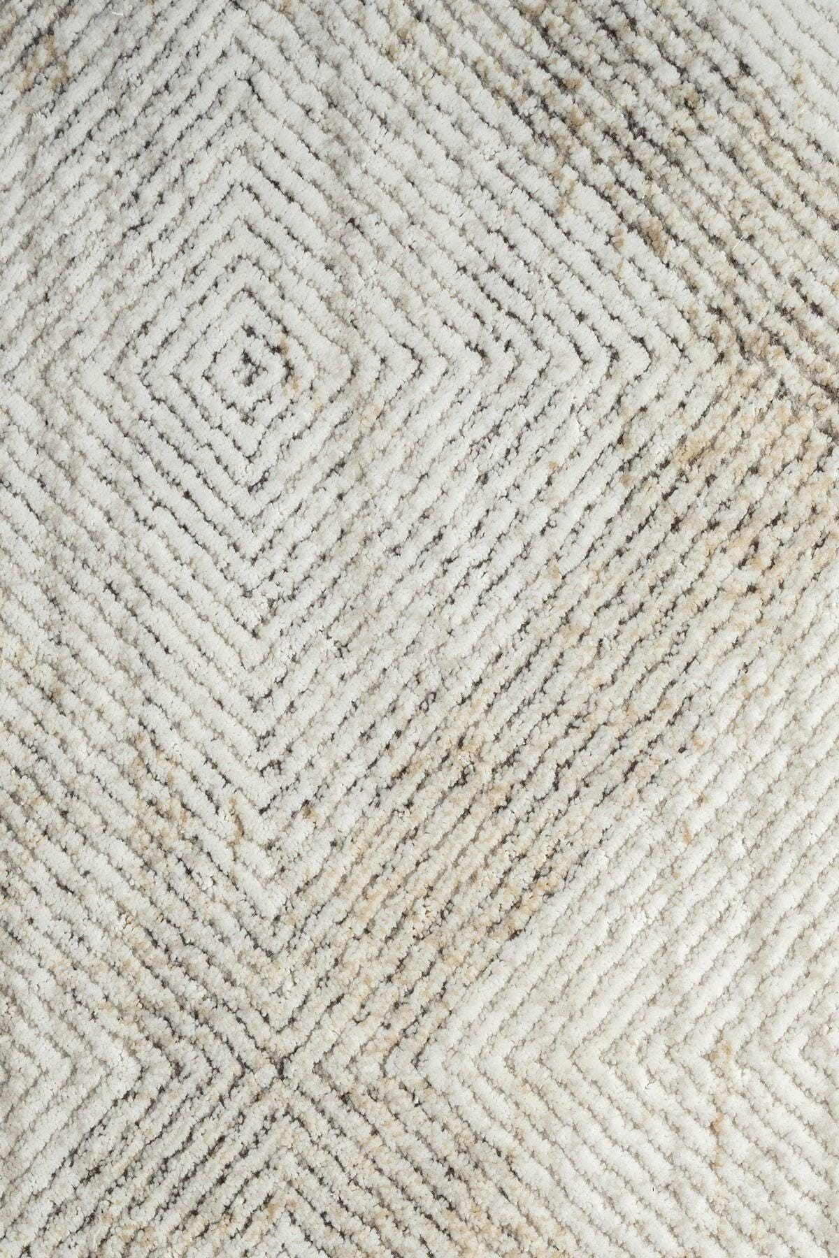 Cream Textured Geometric Carpet with Tassels, Minimalist Scandi Home Decor, Neutral Living Room Rug.