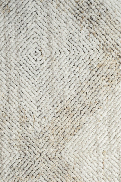 Cream Textured Geometric Carpet with Tassels, Minimalist Scandi Home Decor, Neutral Living Room Rug.