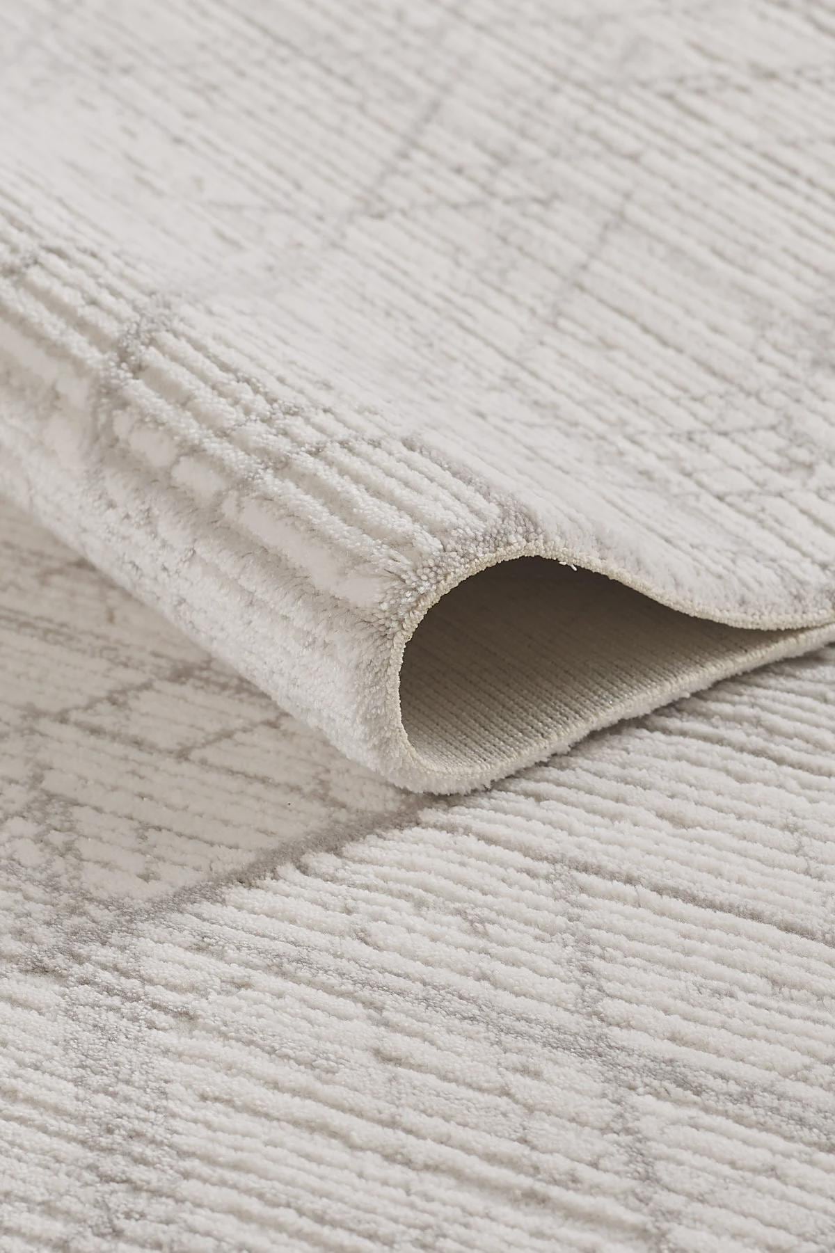 Cream Textured Geometric Carpet with Tassels, Minimalist Scandi Home Decor, Neutral Living Room Rug.