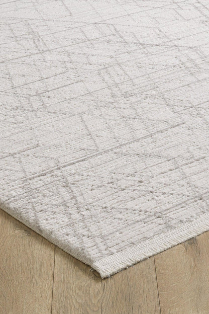 Cream Textured Geometric Carpet with Tassels, Minimalist Scandi Home Decor, Neutral Living Room Rug.
