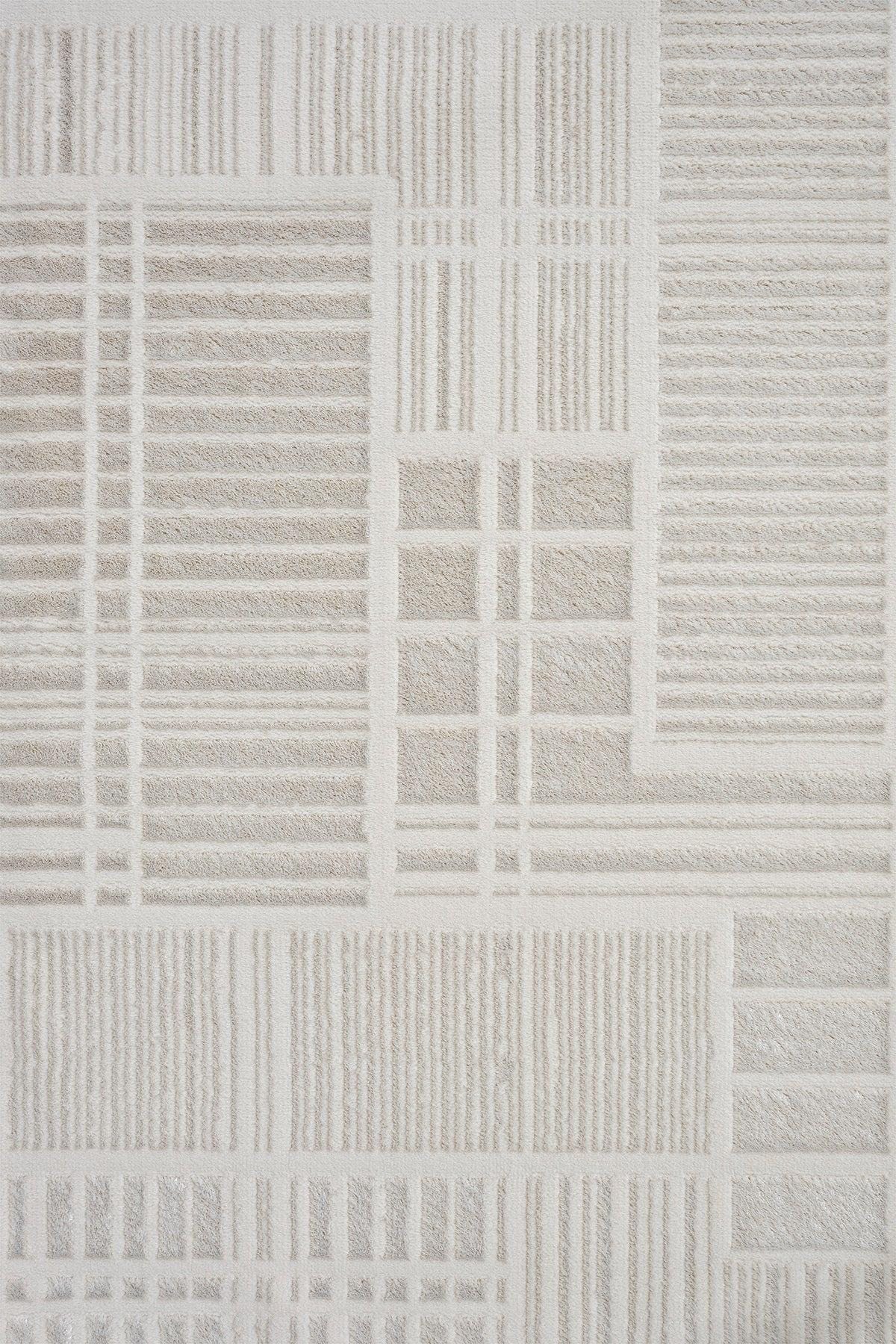 Modern Checkerboard Texture Rug, 5x7 Cream Contemporary Area Carpet (160x230cm)