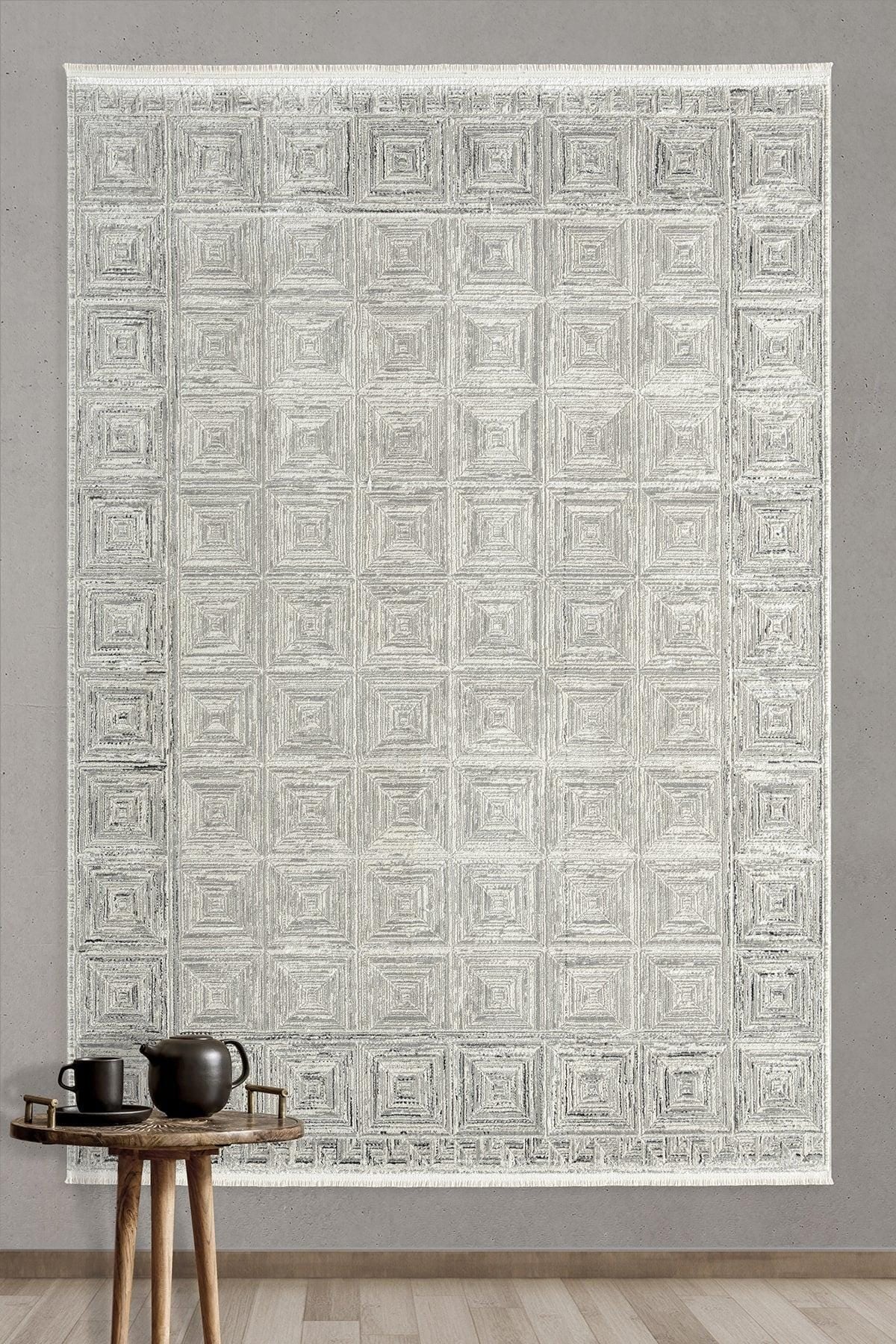 Modern Contemporary Area Rug, Grey Geometric 160x230cm Fine Quality Carpet for Living Room