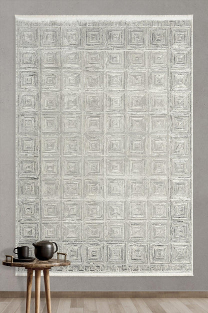 Modern Contemporary Area Rug, Grey Geometric 160x230cm Fine Quality Carpet for Living Room