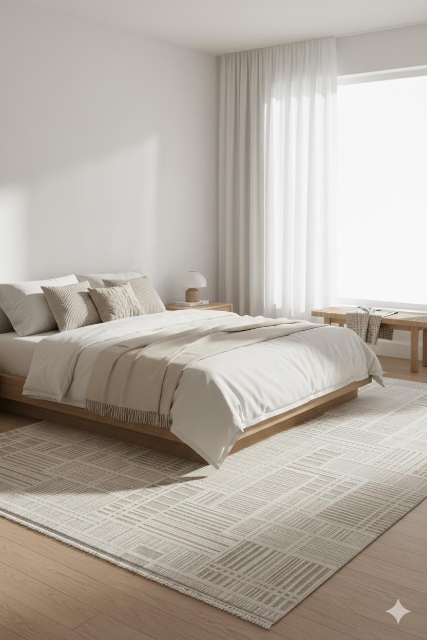 Modern Checkerboard Texture Rug, 5x7 Cream Contemporary Area Carpet (160x230cm)