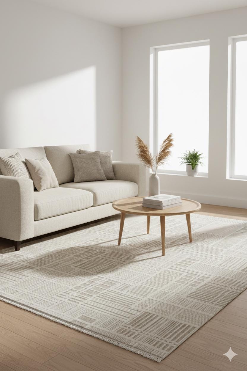 Modern Checkerboard Texture Rug, 5x7 Cream Contemporary Area Carpet (160x230cm)