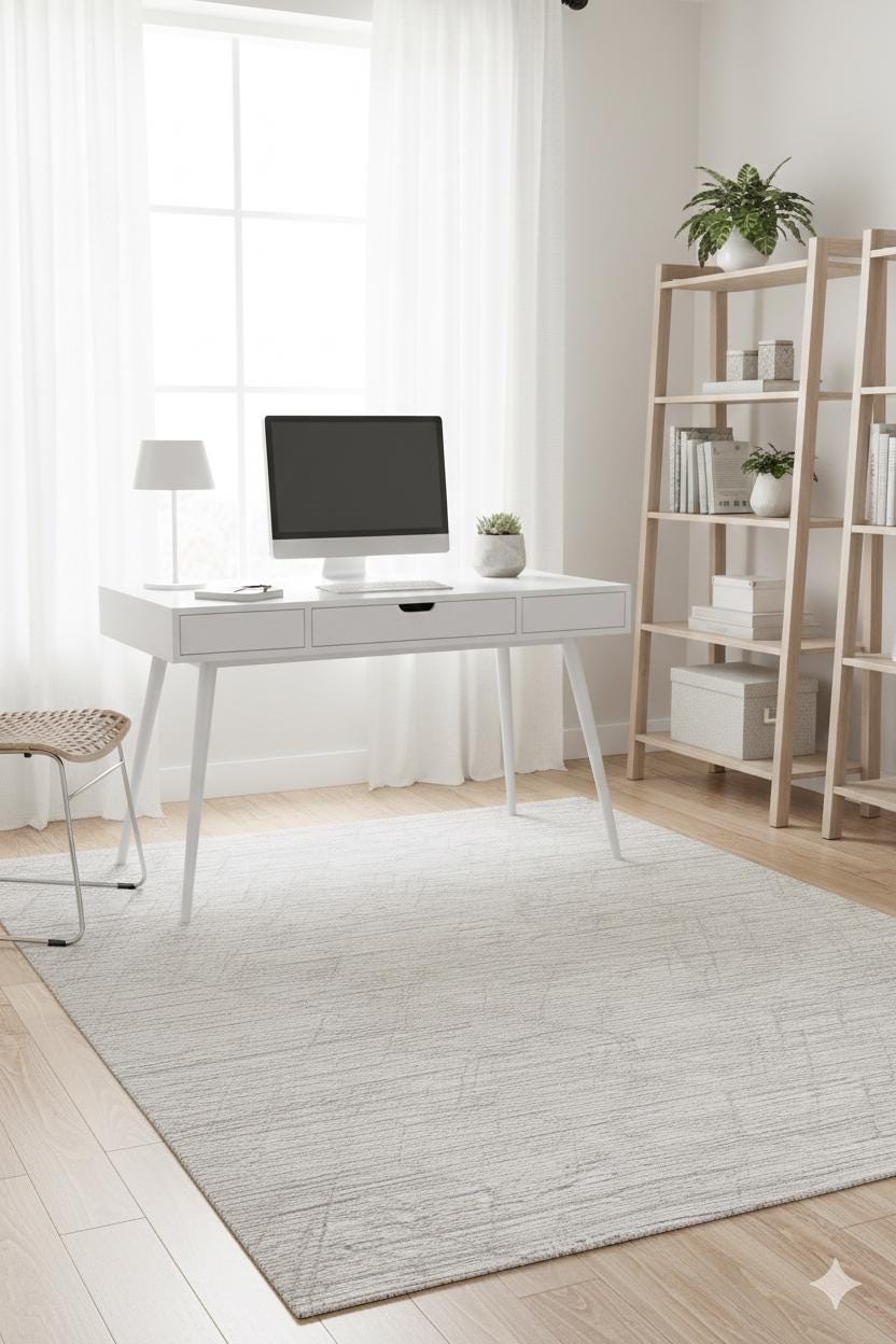 Cream Textured Geometric Carpet with Tassels, Minimalist Scandi Home Decor, Neutral Living Room Rug.