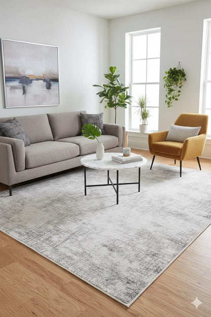 Cream Textured Abstract Carpet with Tassels, Minimalist Scandi Home Decor, Neutral Living Room Rug.