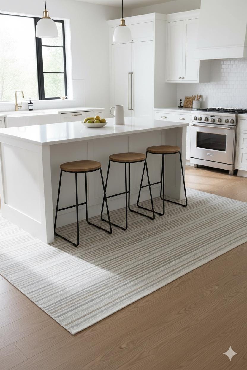 Modern White Striped Texture Rug, 5x7 Cream Contemporary Area Carpet (160x230cm)