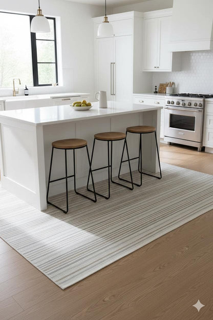 Modern White Striped Texture Rug, 5x7 Cream Contemporary Area Carpet (160x230cm)