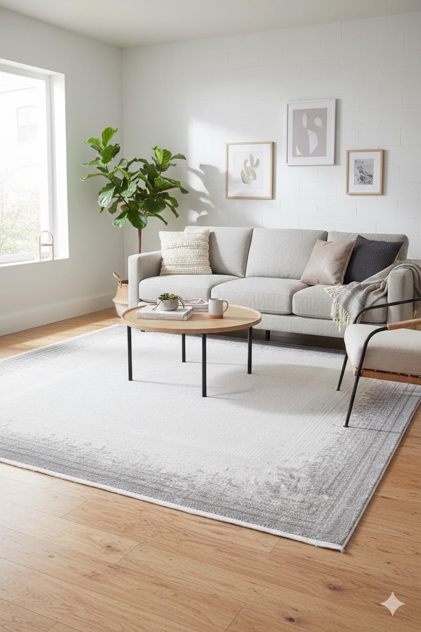 Modern White Texture Rug, 5x7 Cream Contemporary Area Carpet (160x230cm)