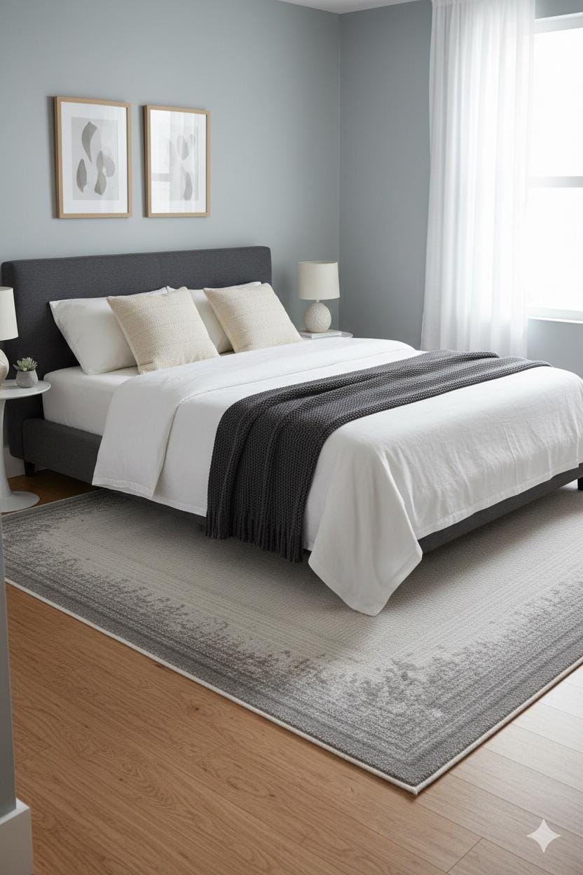 Modern White Texture Rug, 5x7 Cream Contemporary Area Carpet (160x230cm)
