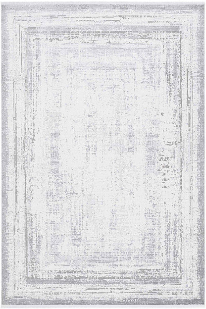 Modern Distressed Area Rug - Gray & White Transitional Carpet - 7x10