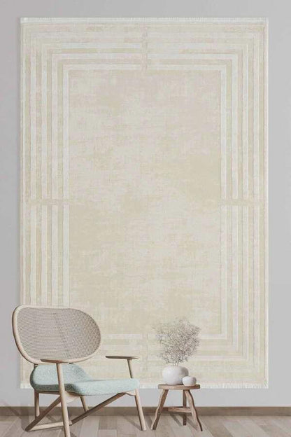 Minimalist Geometric Maze Rug – Hand-Tufted Cream & Ivory Low-Pile Area Rug