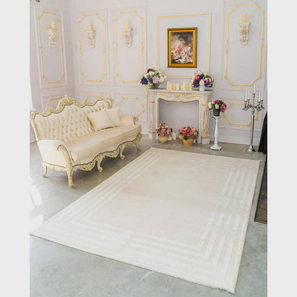 Minimalist Geometric Maze Rug – Hand-Tufted Cream & Ivory Low-Pile Area Rug