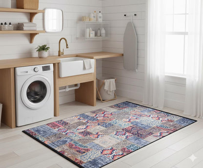 Floral Patchwork Rug: Washable Bohemian Carpet