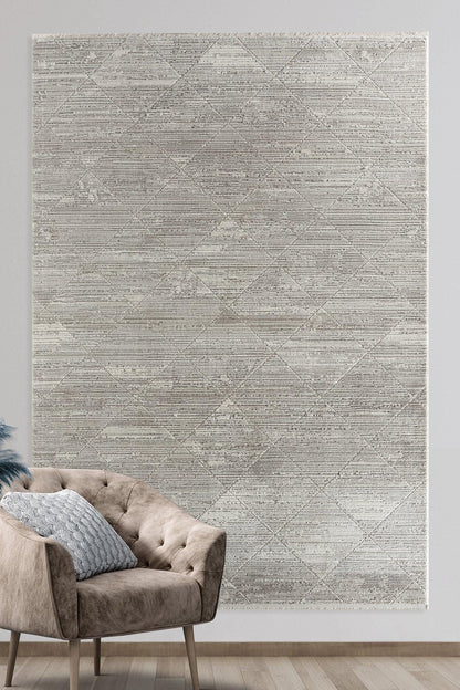 Modern Distressed Diamond Area Rug – Japandi Sand Taupe Carpet (200x300cm)