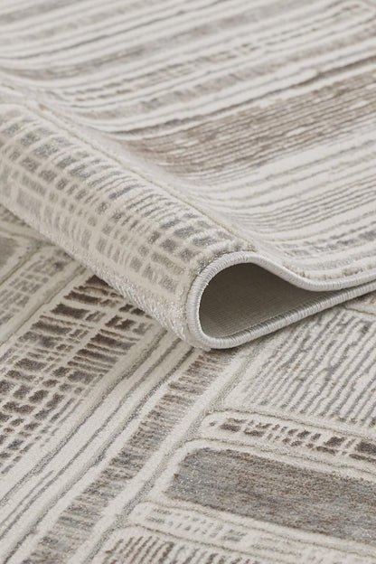 Modern Abstract Grid Rug – Geometric Texture, Neutral Sand Carpet (200x300cm)