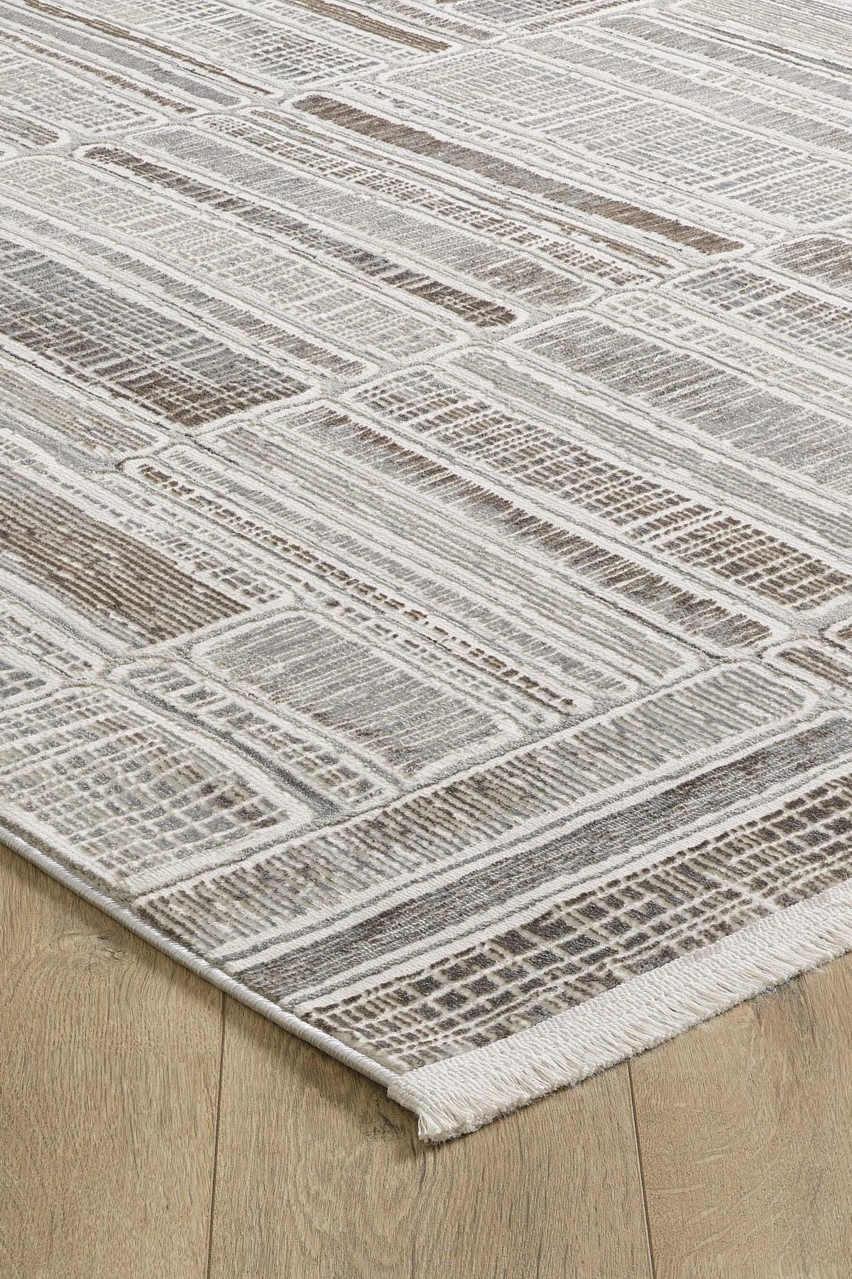 Modern Abstract Grid Rug – Geometric Texture, Neutral Sand Carpet (200x300cm)
