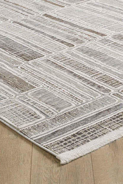Modern Abstract Grid Rug – Geometric Texture, Neutral Sand Carpet (200x300cm)