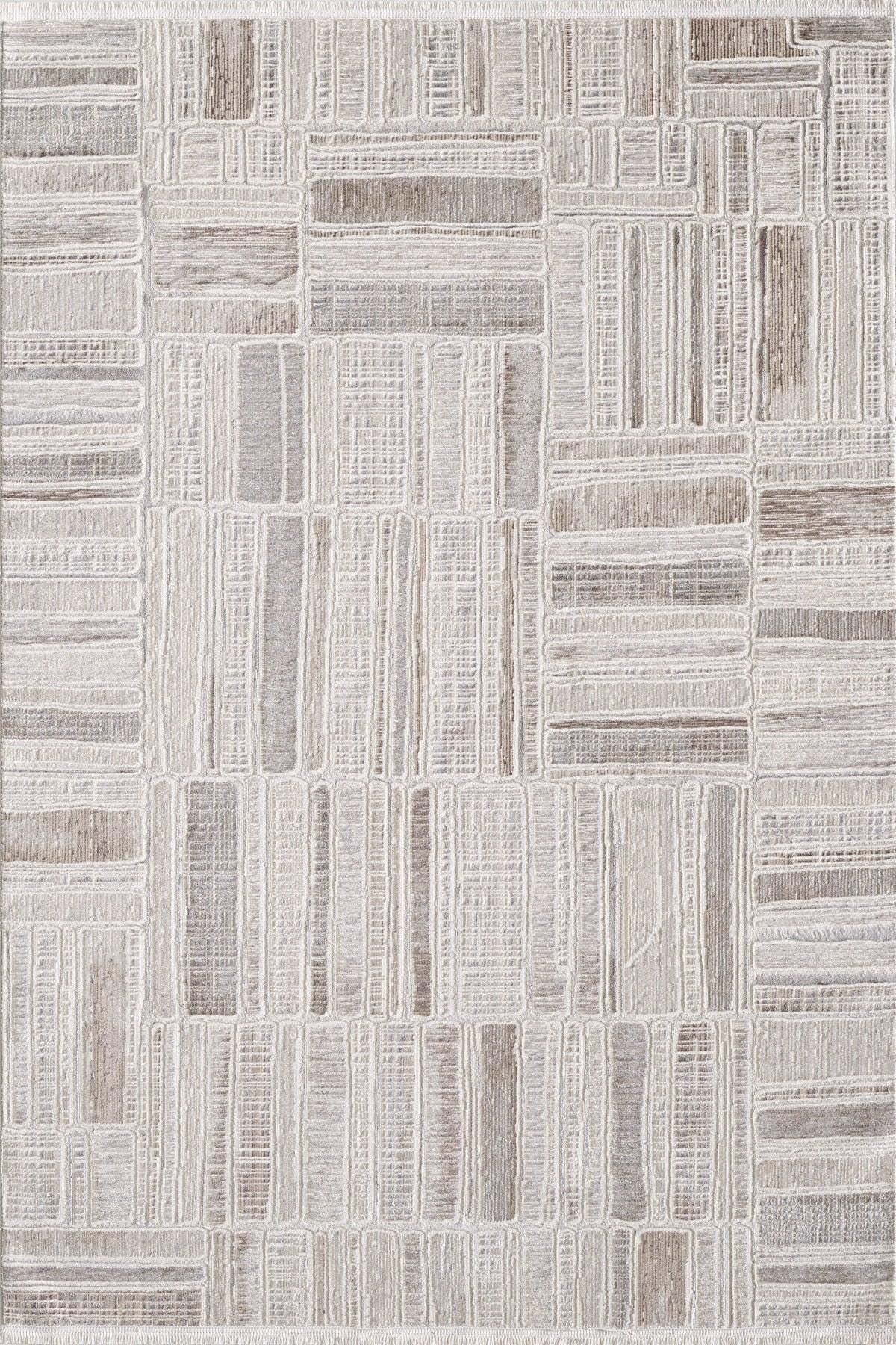 Modern Abstract Grid Rug – Geometric Texture, Neutral Sand Carpet (200x300cm)