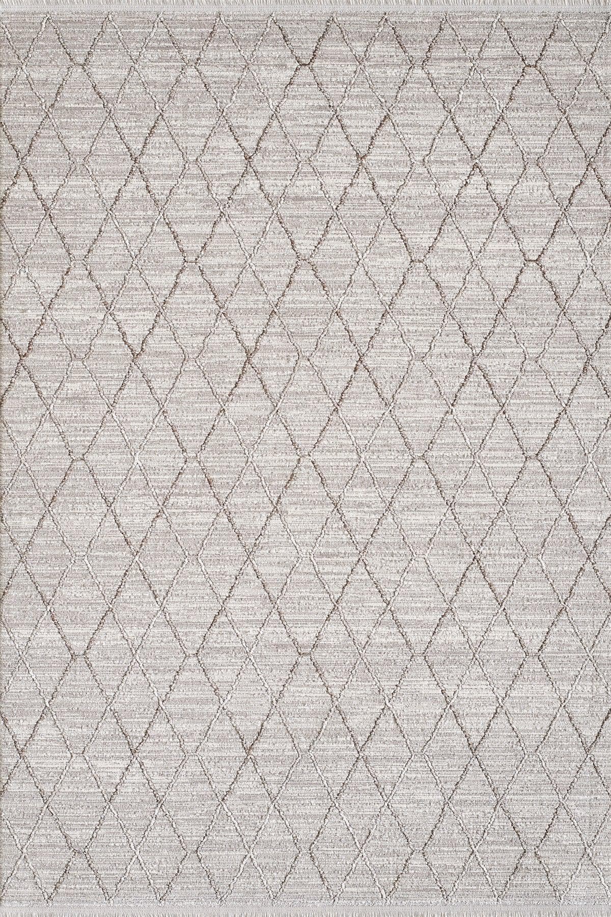 Modern Scandinavian Diamond Lattice Area Rug with Tassel Fringe – Neutral Cream & Grey - 200x300cm - 7x10ft