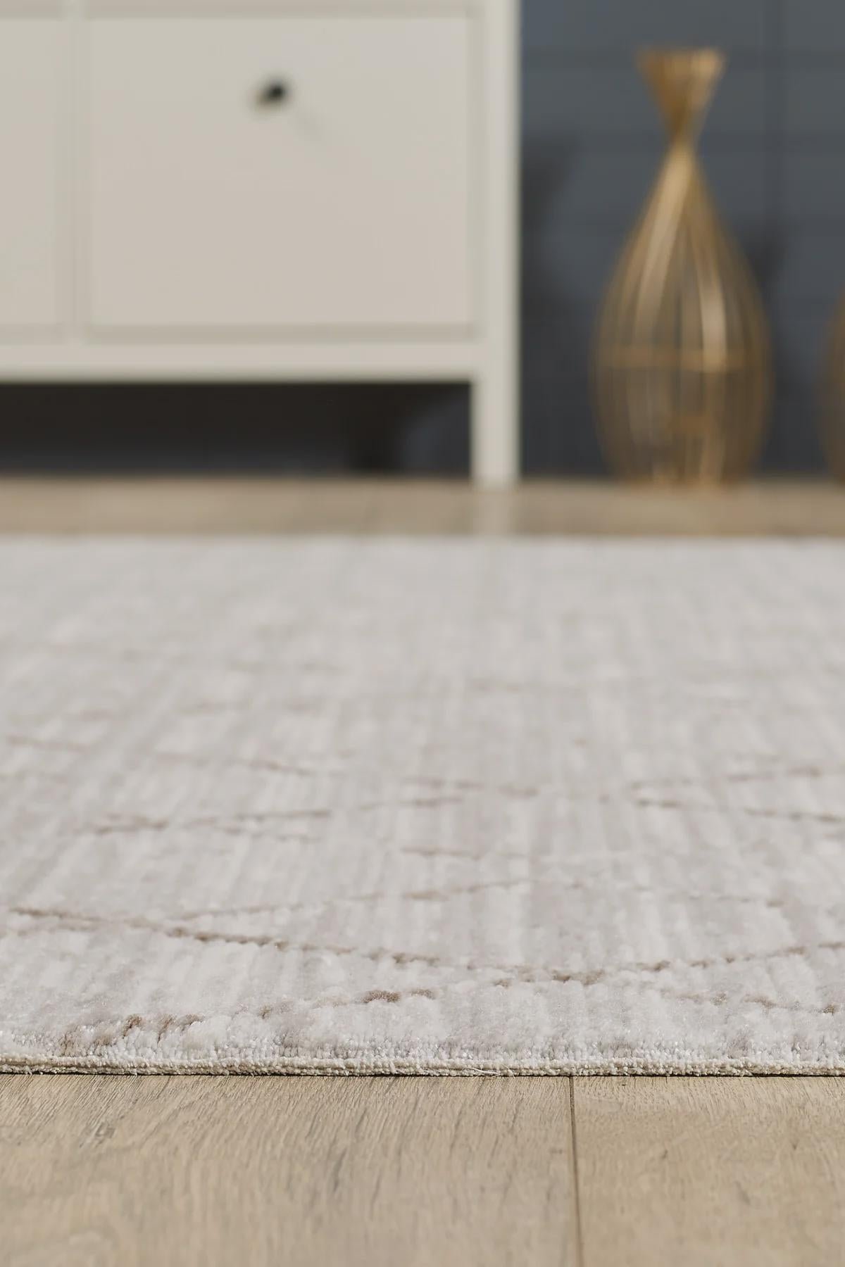 Modern Scandinavian Diamond Lattice Area Rug with Tassel Fringe – Neutral Cream & Grey - 200x300cm - 7x10ft