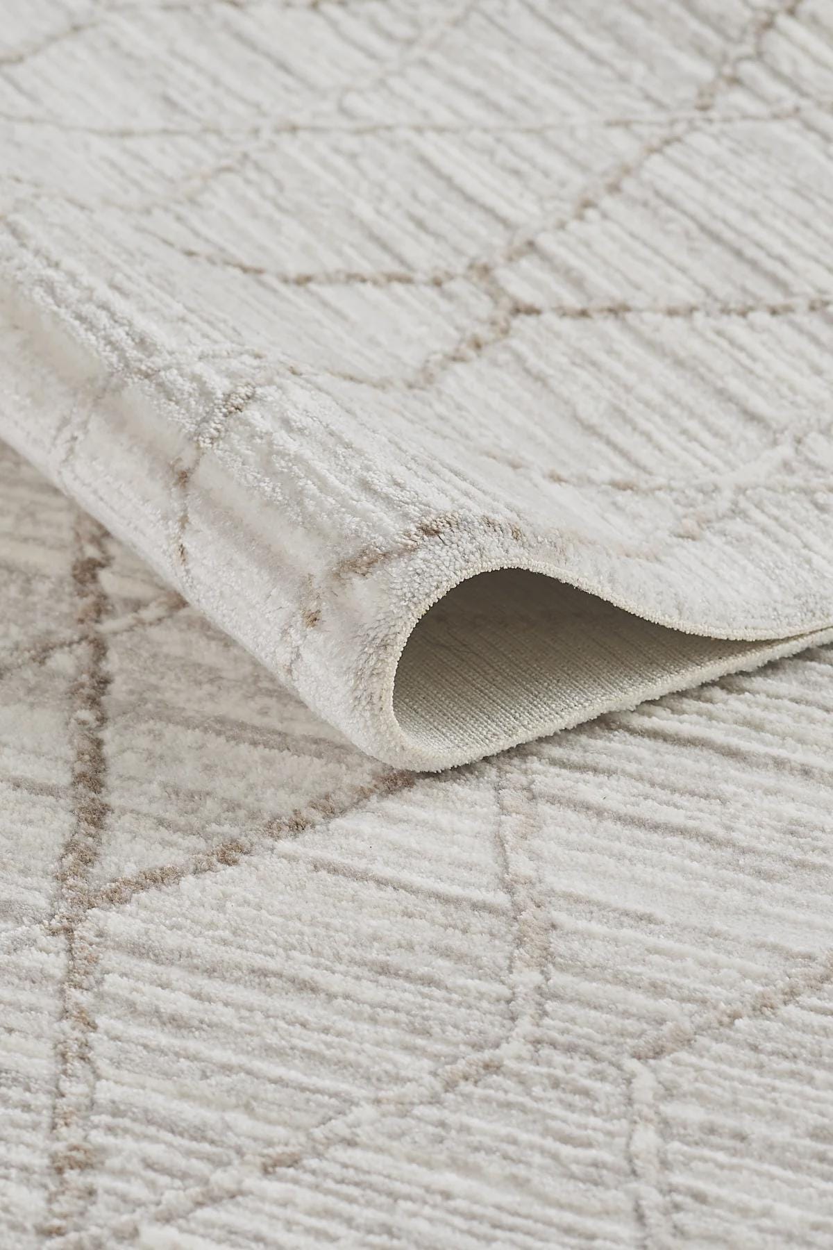 Modern Scandinavian Diamond Lattice Area Rug with Tassel Fringe – Neutral Cream & Grey - 200x300cm - 7x10ft